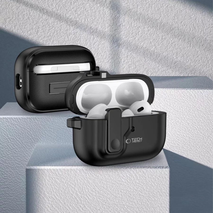 Etui Tech-Protect Slim Hook z karabińczykiem na Apple AirPods Pro 1 / 2 - czarne