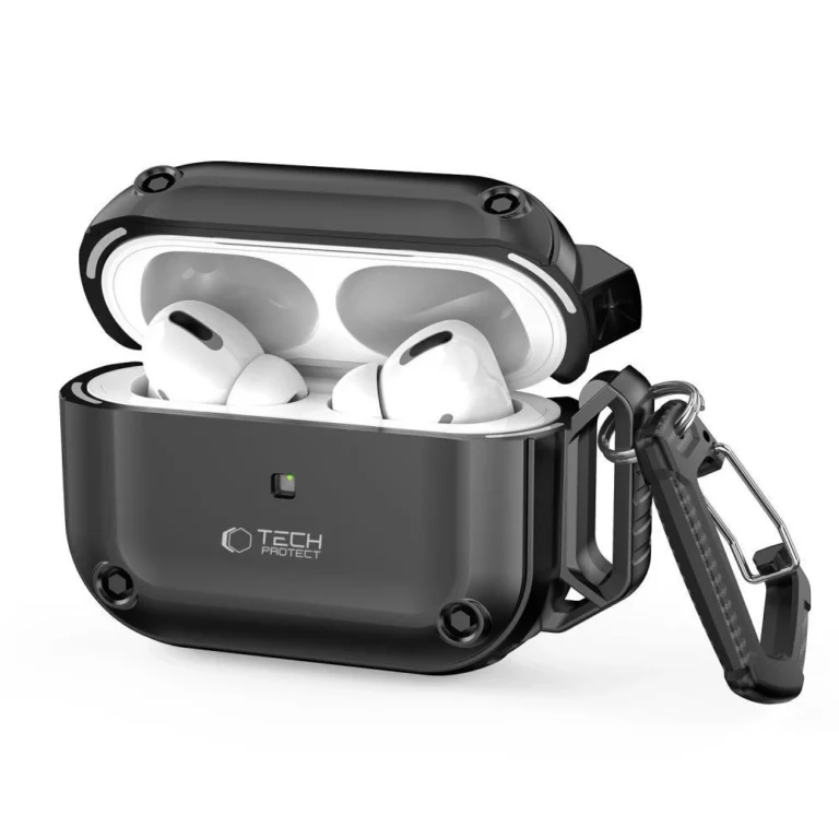 Etui Tech-Protect Rough Hook z karabińczykiem na Apple AirPods Pro 1 / 2 - czarny