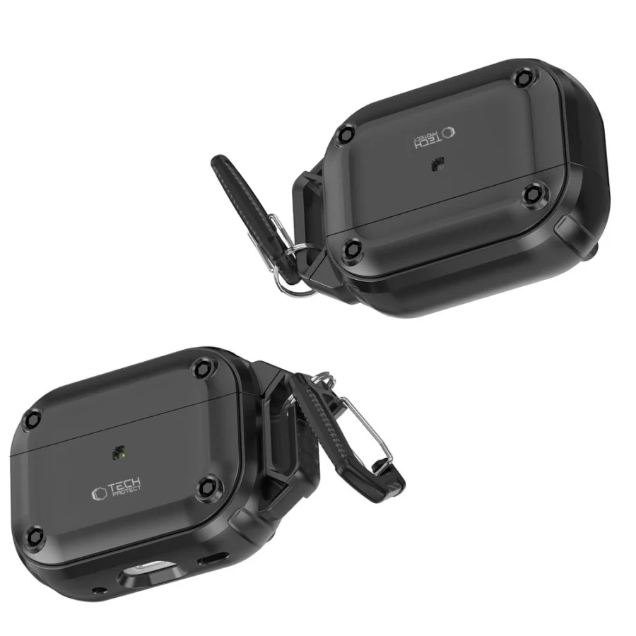 Etui Tech-Protect Rough Hook z karabińczykiem na Apple AirPods Pro 1 / 2 - czarny