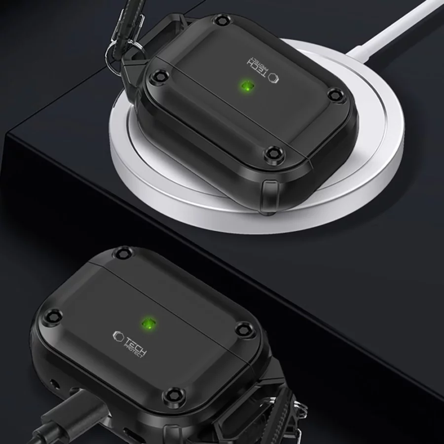 Etui Tech-Protect Rough Hook z karabińczykiem na Apple AirPods Pro 1 / 2 - czarny