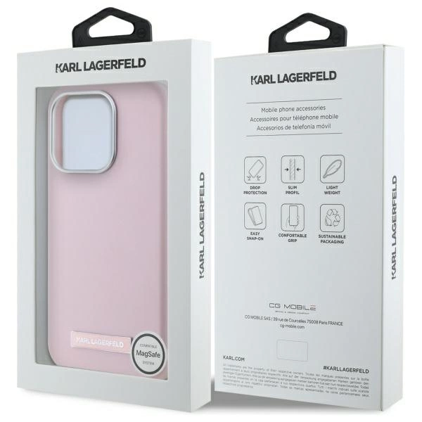 Etui Karl Lagerfeld FW Metal Plate MagSafe na iPhone 15  Pro - różowe
