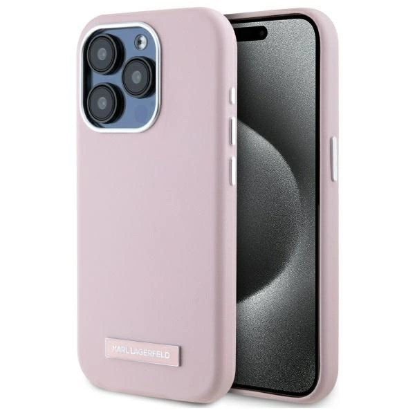 Etui Karl Lagerfeld FW Metal Plate MagSafe na iPhone 15 Pro Max - różowe