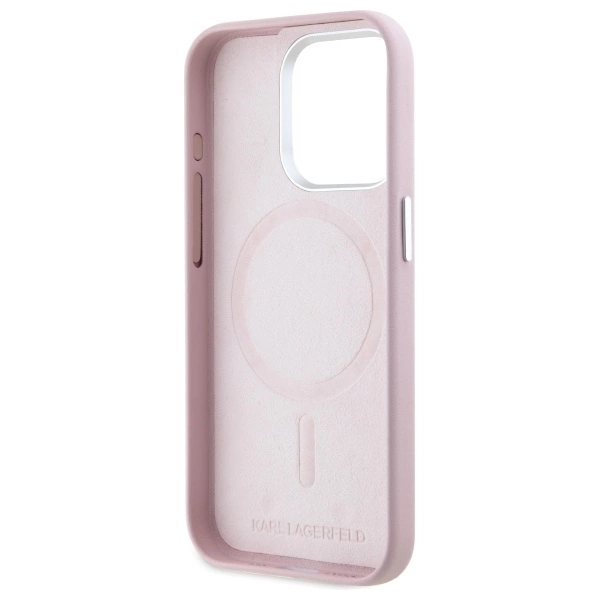 Etui Karl Lagerfeld FW Metal Plate MagSafe na iPhone 15 Pro Max - różowe