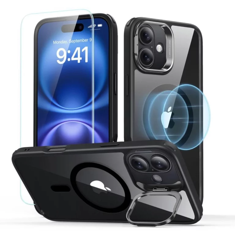 Zestaw etui ESR Classic Hybrid Kickstand Halolock MagSafe + Szkło hartowane na iPhone 16 - czarne