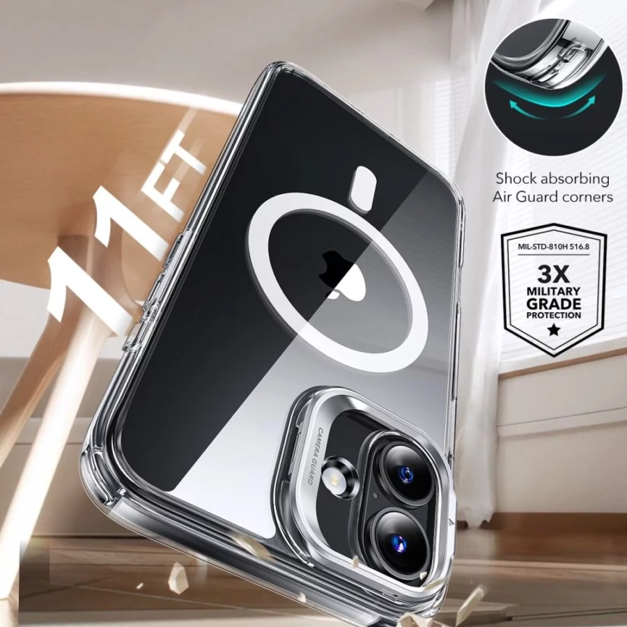 Zestaw etui ESR Classic Hybrid Kickstand Halolock MagSafe + Szkło hartowane na iPhone 16 PLUS - przezroczyste