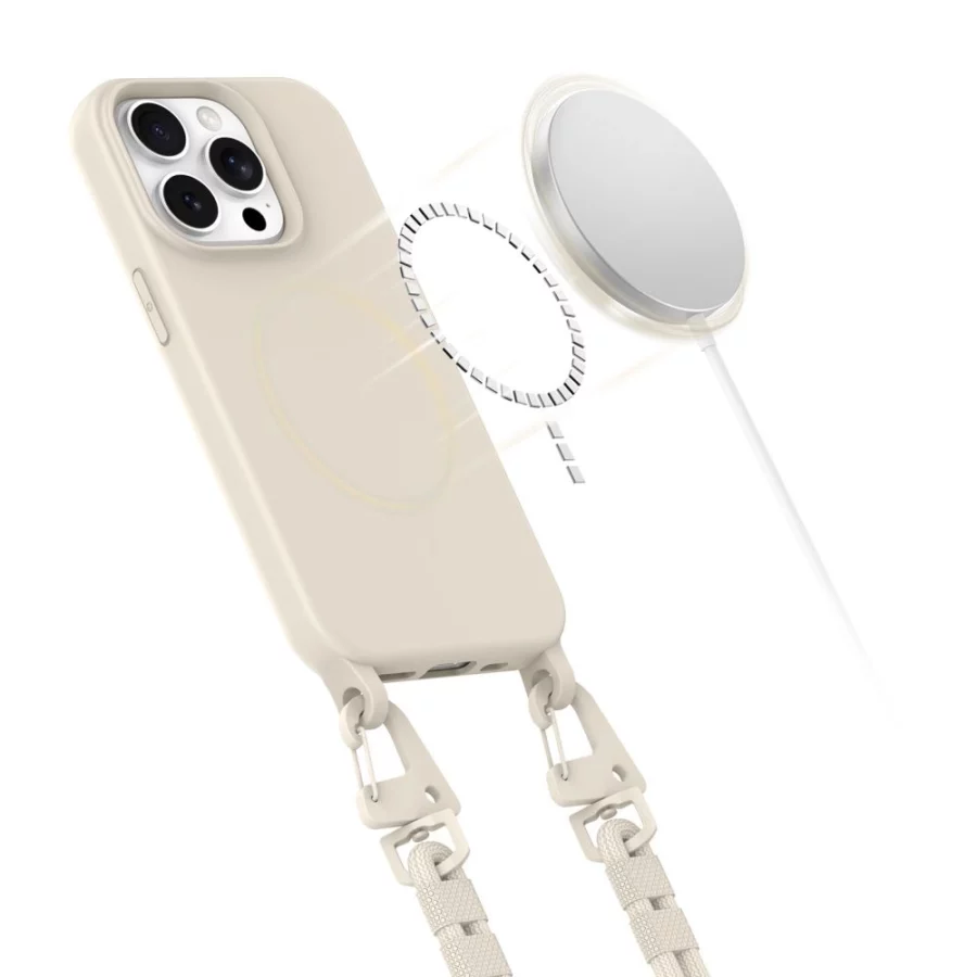 Etui Tech-Protect MagNecklace MagSafe na iPhone 15 Pro - beżowe