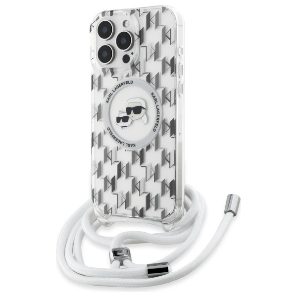 Etui Karl Lagerfeld IML Crossbody Monogram Karl & Choupette Head MagSafe na iPhone 16 Pro - przezroczyste