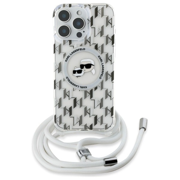 Etui Karl Lagerfeld IML Crossbody Monogram Karl & Choupette Head MagSafe na iPhone 16 Pro - przezroczyste