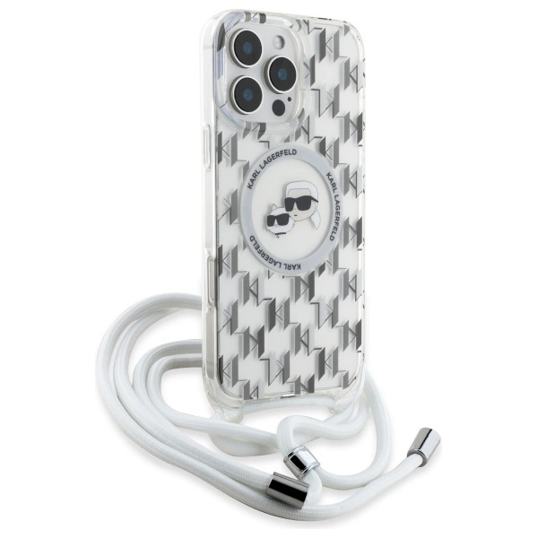 Etui Karl Lagerfeld IML Crossbody Monogram Karl & Choupette Head MagSafe na iPhone 16 Pro - przezroczyste