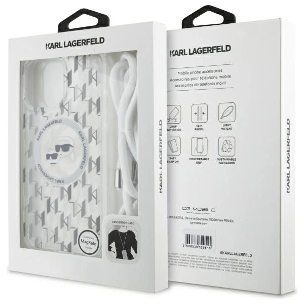 Etui Karl Lagerfeld IML Crossbody Monogram Karl & Choupette Head MagSafe na iPhone 16 Pro - przezroczyste