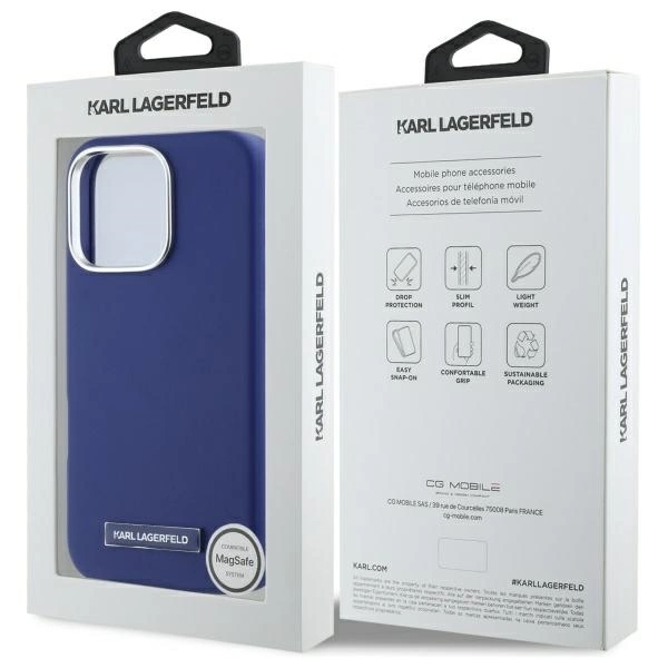 Etui Karl Lagerfeld FW Metal Plate MagSafe na iPhone 16 Pro - niebieskie