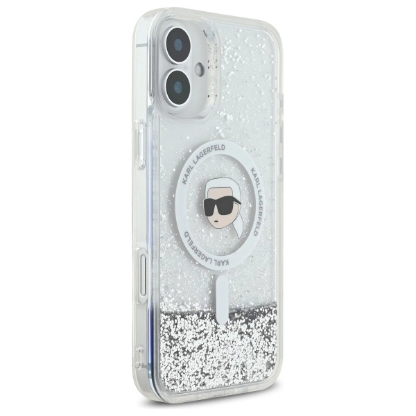 Etui Karl Lagerfeld Liquid Glitter Karl Head Magsafe na iPhone 16 Plus - przezroczyste