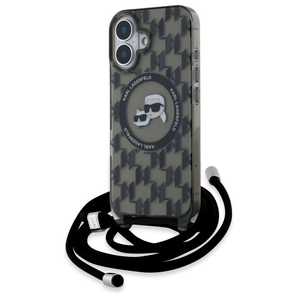 Etui Karl Lagerfeld IML Crossbody Monogram Karl & Choupette Head MagSafe na iPhone 16 - czarne