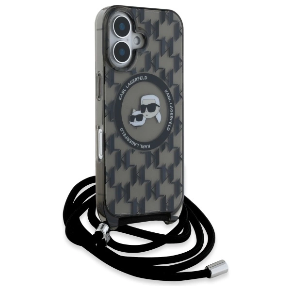 Etui Karl Lagerfeld IML Crossbody Monogram Karl & Choupette Head MagSafe na iPhone 16 - czarne
