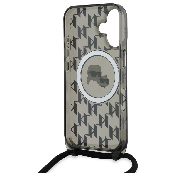 Etui Karl Lagerfeld IML Crossbody Monogram Karl & Choupette Head MagSafe na iPhone 16 - czarne
