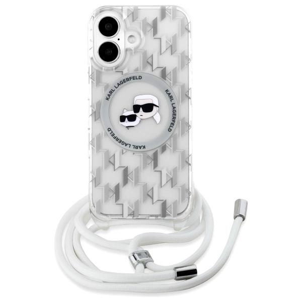 Etui Karl Lagerfeld IML Crossbody Monogram Karl & Choupette Head MagSafe na iPhone 16 - przezroczyste