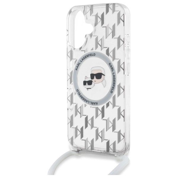 Etui Karl Lagerfeld IML Crossbody Monogram Karl & Choupette Head MagSafe na iPhone 16 - przezroczyste