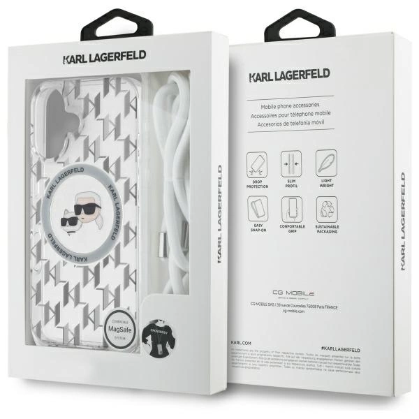 Etui Karl Lagerfeld IML Crossbody Monogram Karl & Choupette Head MagSafe na iPhone 16 - przezroczyste