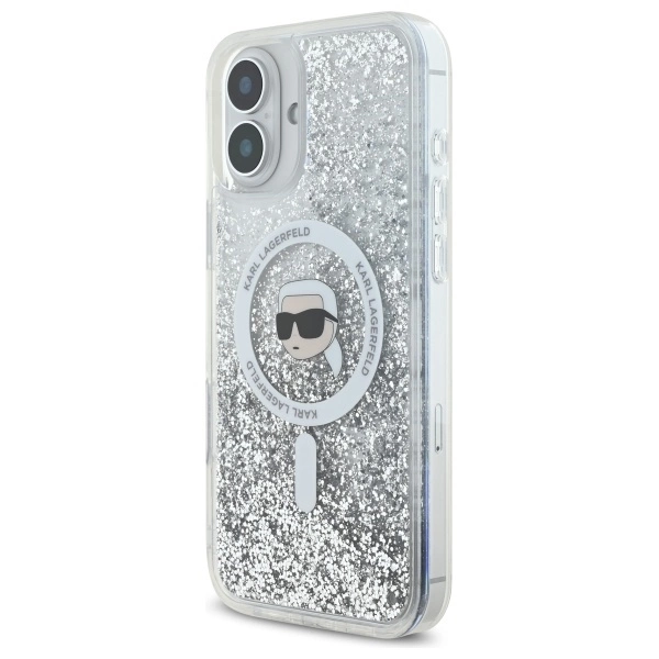 Etui Karl Lagerfeld Liquid Glitter Karl Head Magsafe na iPhone 16 - przezroczyste