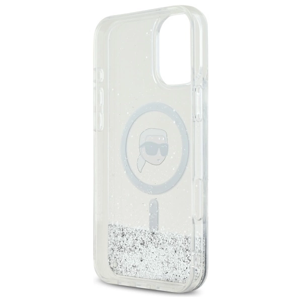 Etui Karl Lagerfeld Liquid Glitter Karl Head Magsafe na iPhone 16 - przezroczyste