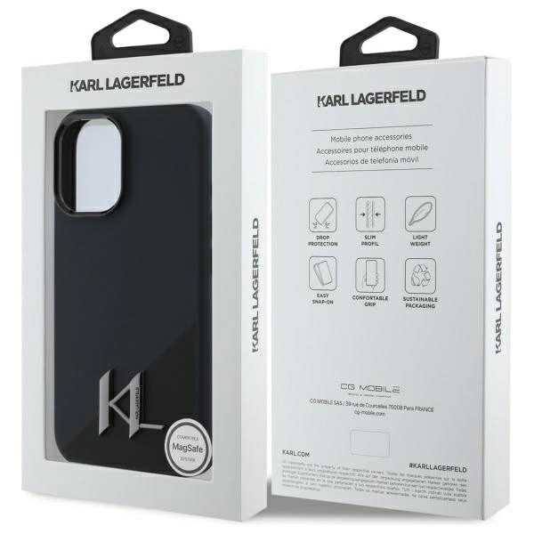 Etui Karl Lagerfeld Silicone Shadow Metal Initial MagSafe na iPhone 16 - czarne