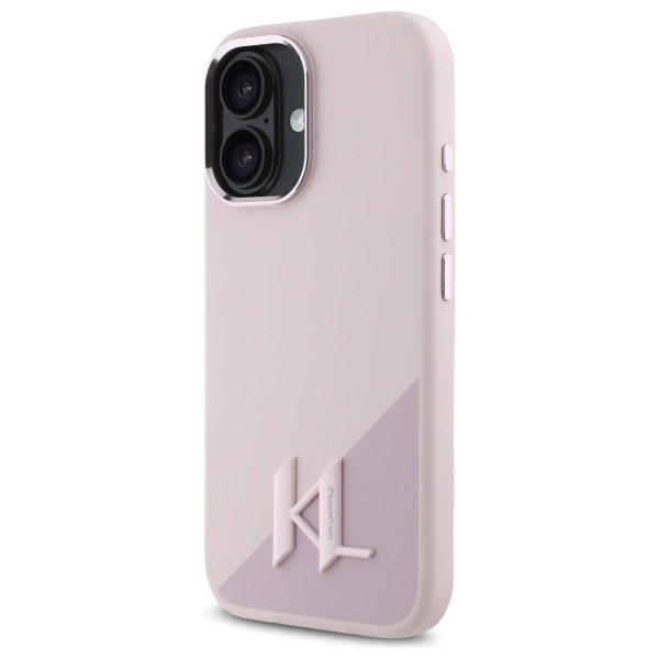 Etui Karl Lagerfeld Silicone Shadow Metal Initial MagSafe na iPhone 16 - różowe