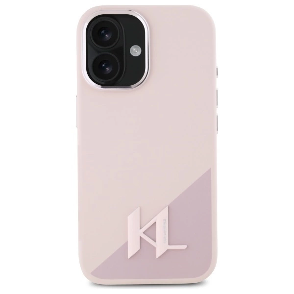 Etui Karl Lagerfeld Silicone Shadow Metal Initial MagSafe na iPhone 16 - różowe