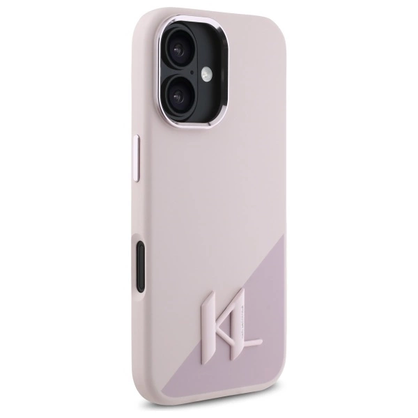 Etui Karl Lagerfeld Silicone Shadow Metal Initial MagSafe na iPhone 16 - różowe