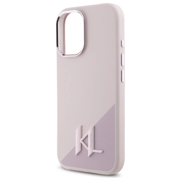 Etui Karl Lagerfeld Silicone Shadow Metal Initial MagSafe na iPhone 16 - różowe
