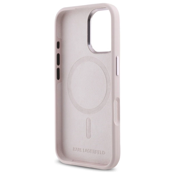 Etui Karl Lagerfeld Silicone Shadow Metal Initial MagSafe na iPhone 16 - różowe
