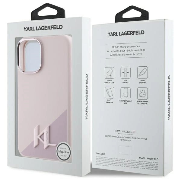 Etui Karl Lagerfeld Silicone Shadow Metal Initial MagSafe na iPhone 16 - różowe