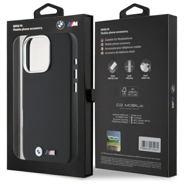 Etui BMW M Smooth Full Wrapped Metal MagSafe na iPhone 16 Pro - czarne