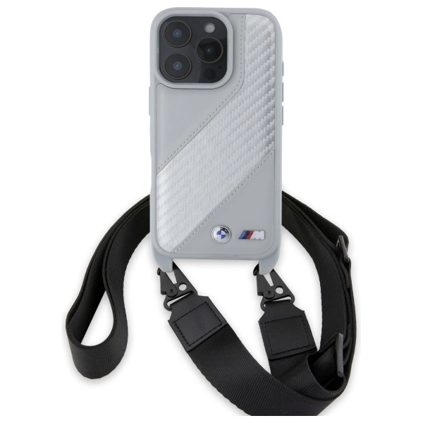 Etui BMW M Edition Carbon Stripe & Strap na iPhone 16 Pro - szare