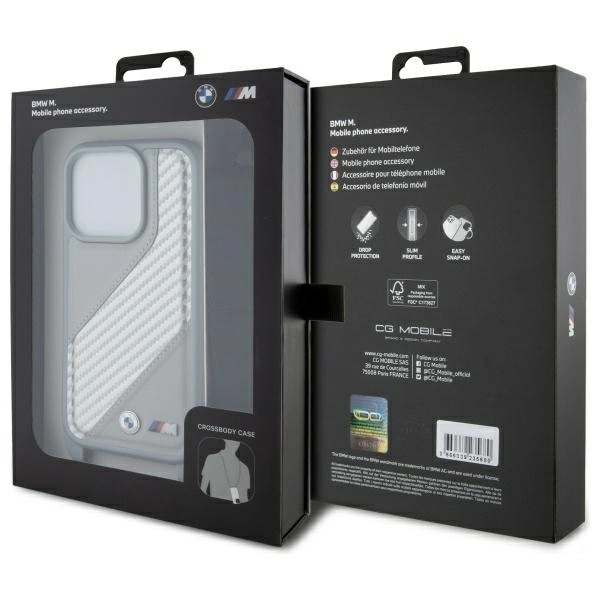 Etui BMW M Edition Carbon Stripe & Strap na iPhone 16 Pro - szare