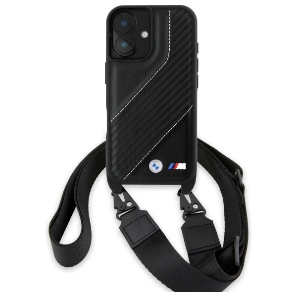 Etui BMW M Edition Carbon Stripe & Strap na iPhone 16 Plus - czarne