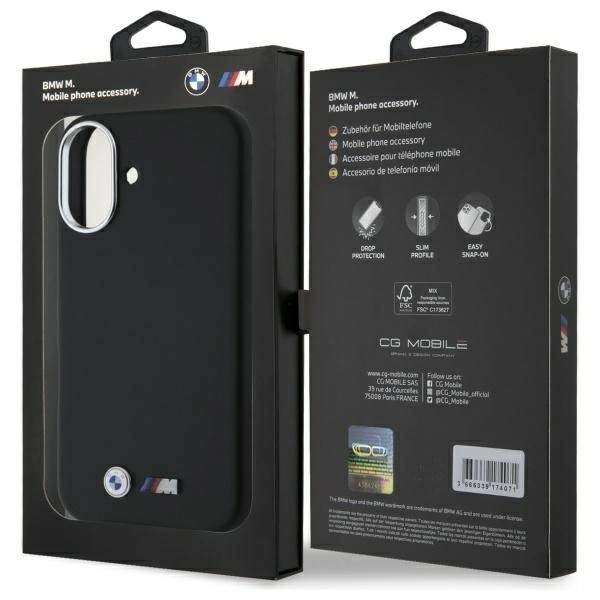 Etui BMW M Smooth Full Wrapped Metal MagSafe na iPhone 16 - czarne