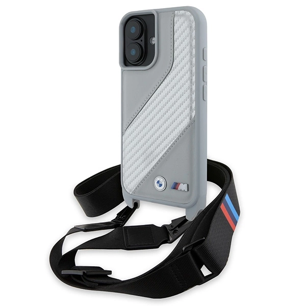 Etui BMW M Edition Carbon Stripe & Strap na iPhone 16 - szare