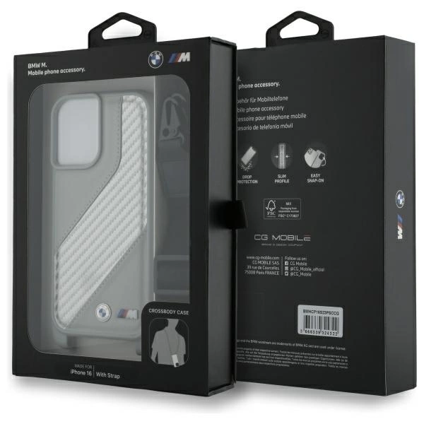Etui BMW M Edition Carbon Stripe & Strap na iPhone 16 - szare
