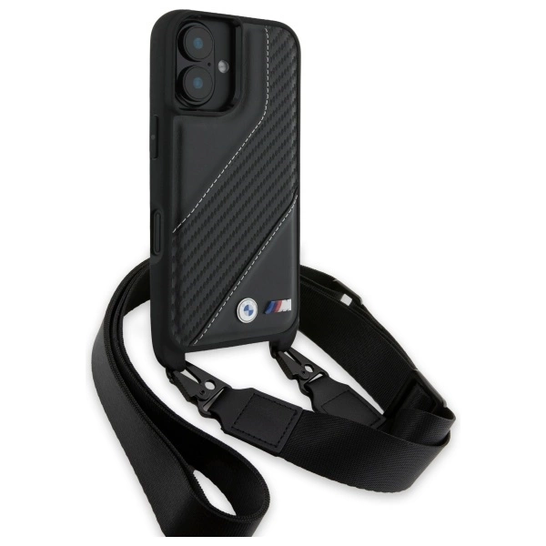 Etui BMW M Edition Carbon Stripe & Strap na iPhone 16 - czarne