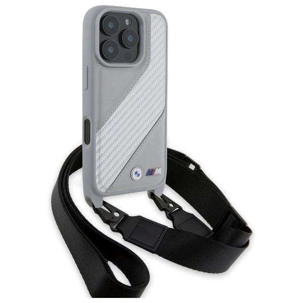 Etui BMW M Edition Carbon Stripe & Strap na iPhone 16 Pro Max - szare