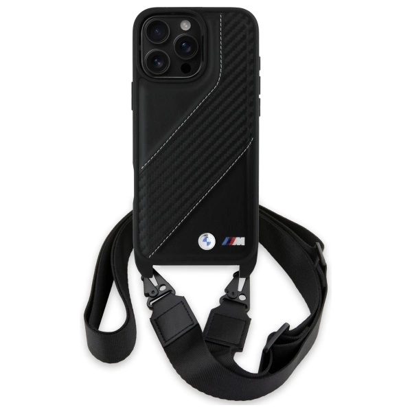 Etui BMW M Edition Carbon Stripe & Strap na iPhone 16 Pro Max - czarne