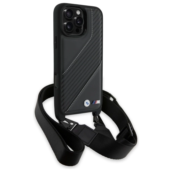 Etui BMW M Edition Carbon Stripe & Strap na iPhone 16 Pro Max - czarne