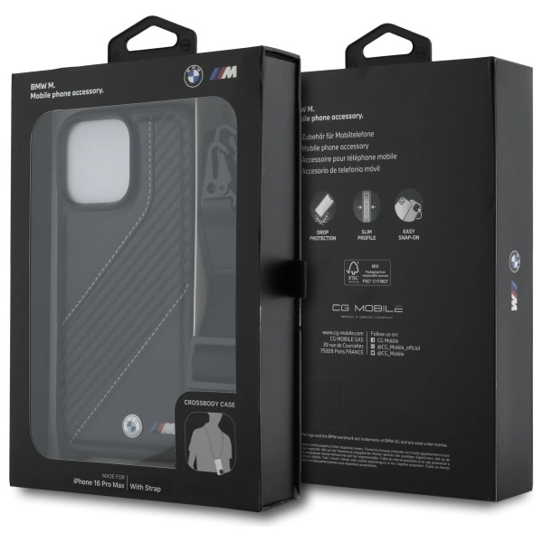 Etui BMW M Edition Carbon Stripe & Strap na iPhone 16 Pro Max - czarne