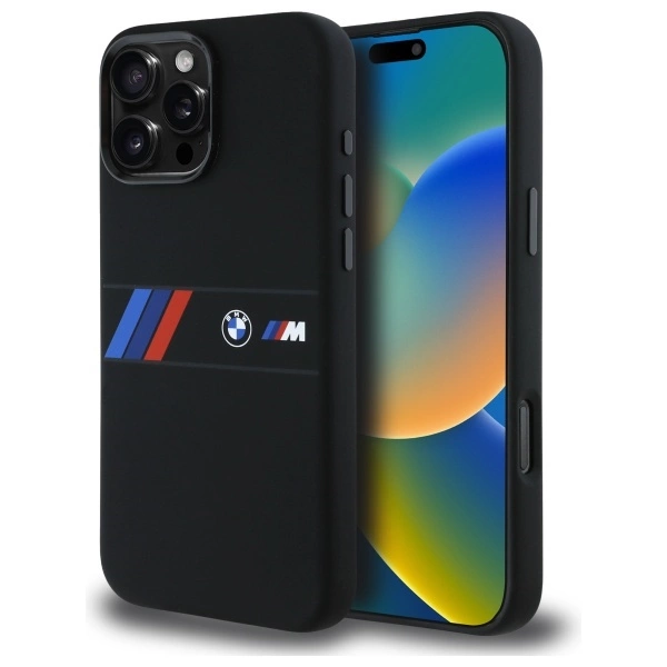 Etui BMW Silicone Middle Stripe MagSafe na iPhone 16 Pro Max - czarne