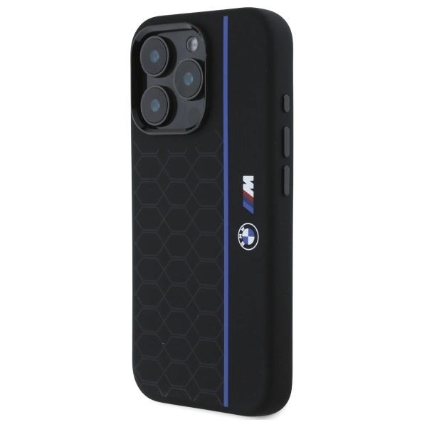 Etui BMW Silicone Hexagon Blue Line MagSafe na iPhone 16 Pro Max - czarne