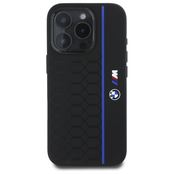 Etui BMW Silicone Hexagon Blue Line MagSafe na iPhone 16 Pro Max - czarne