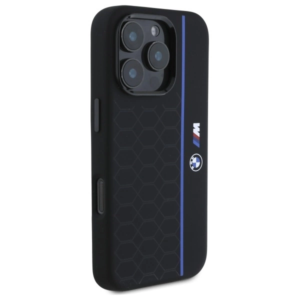 Etui BMW Silicone Hexagon Blue Line MagSafe na iPhone 16 Pro Max - czarne