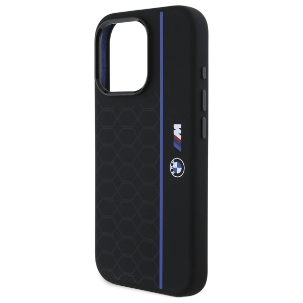 Etui BMW Silicone Hexagon Blue Line MagSafe na iPhone 16 Pro Max - czarne