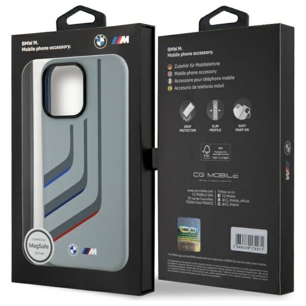 Etui BMW Silicone Turning Lines MagSafe na iPhone 16 Pro Max - szare