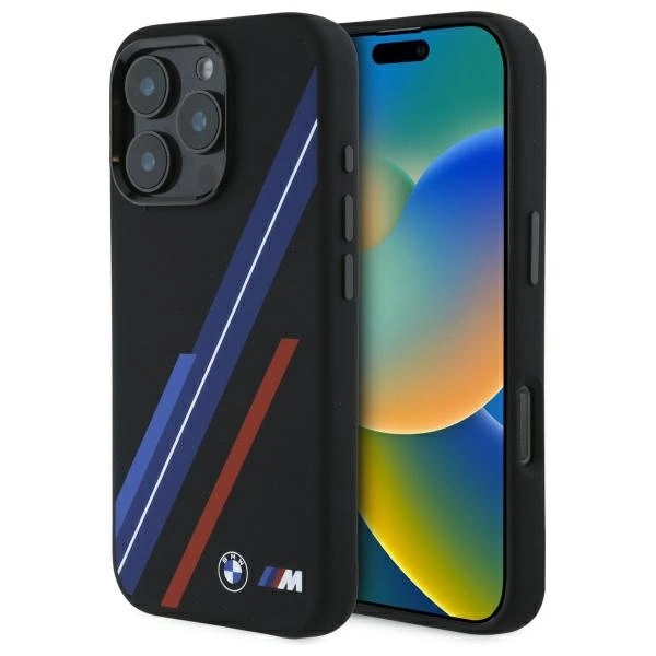 Etui BMW Silicone Random Lines MagSafe na iPhone 16 Pro Max - czarne